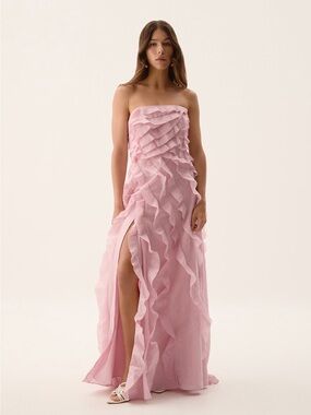 Aje Allaire Strapless Ruffle Maxi Dress in Light Pink